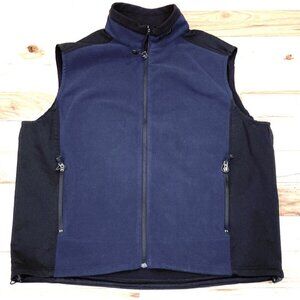 Eddie Bauer Mens Blue Black XLT XL Tall Windcutter Sleeveless Full Zip Fleece